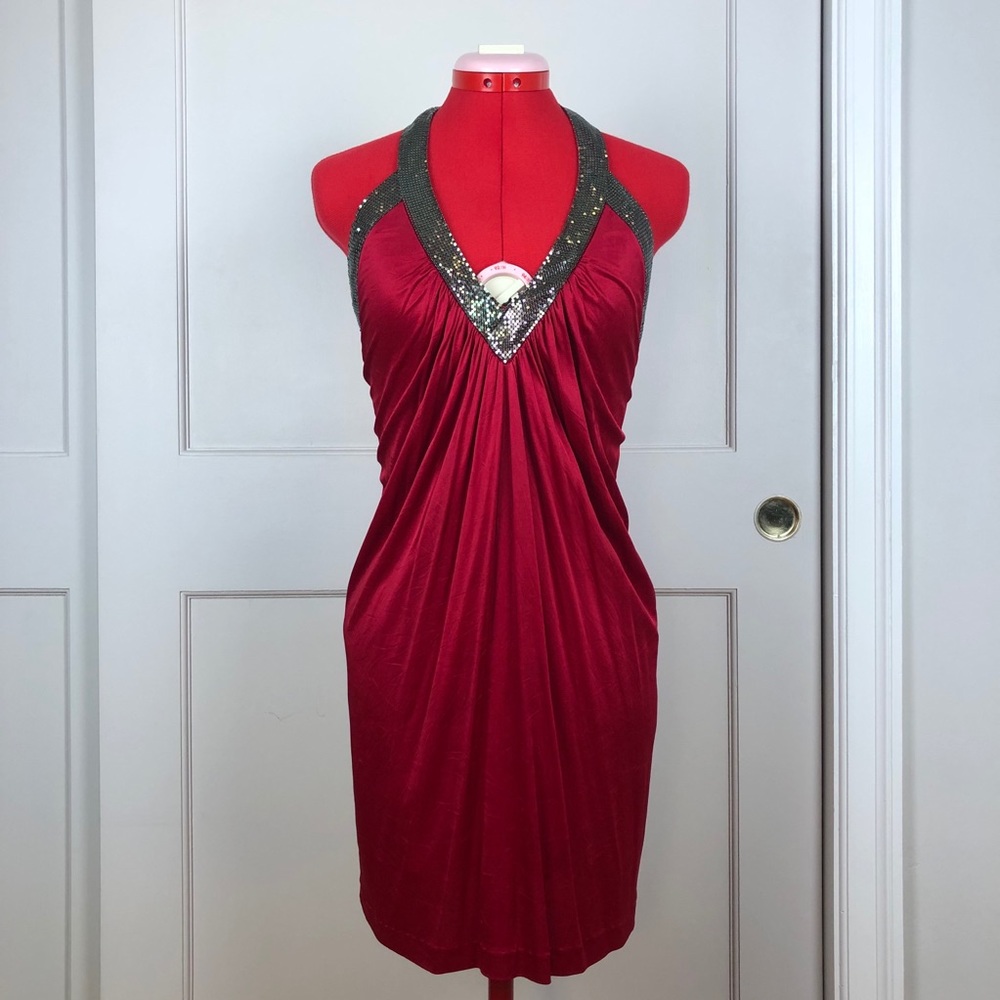 BCBGMaxAzria Red Halter Low Back Dress Size XS